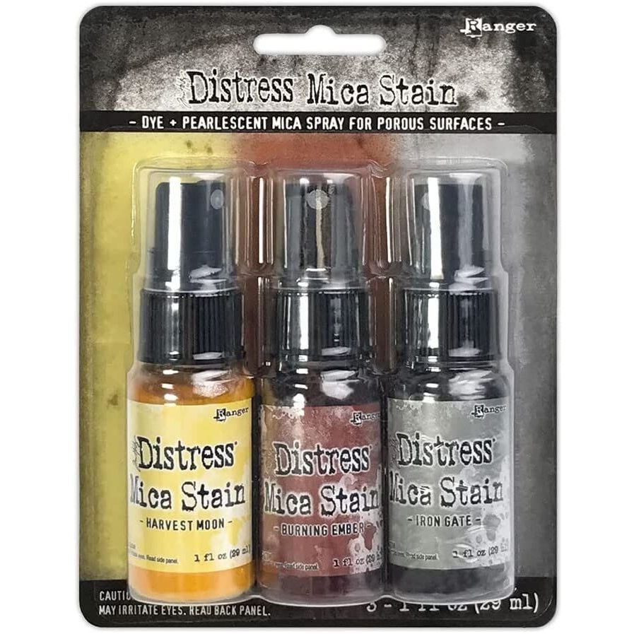 TSHK81098-Ranger Ink - Tim Holtz - Halloween - Distress Mica Stain - Set Three Harvest Moon, Bruning Ember, and Iron Gate