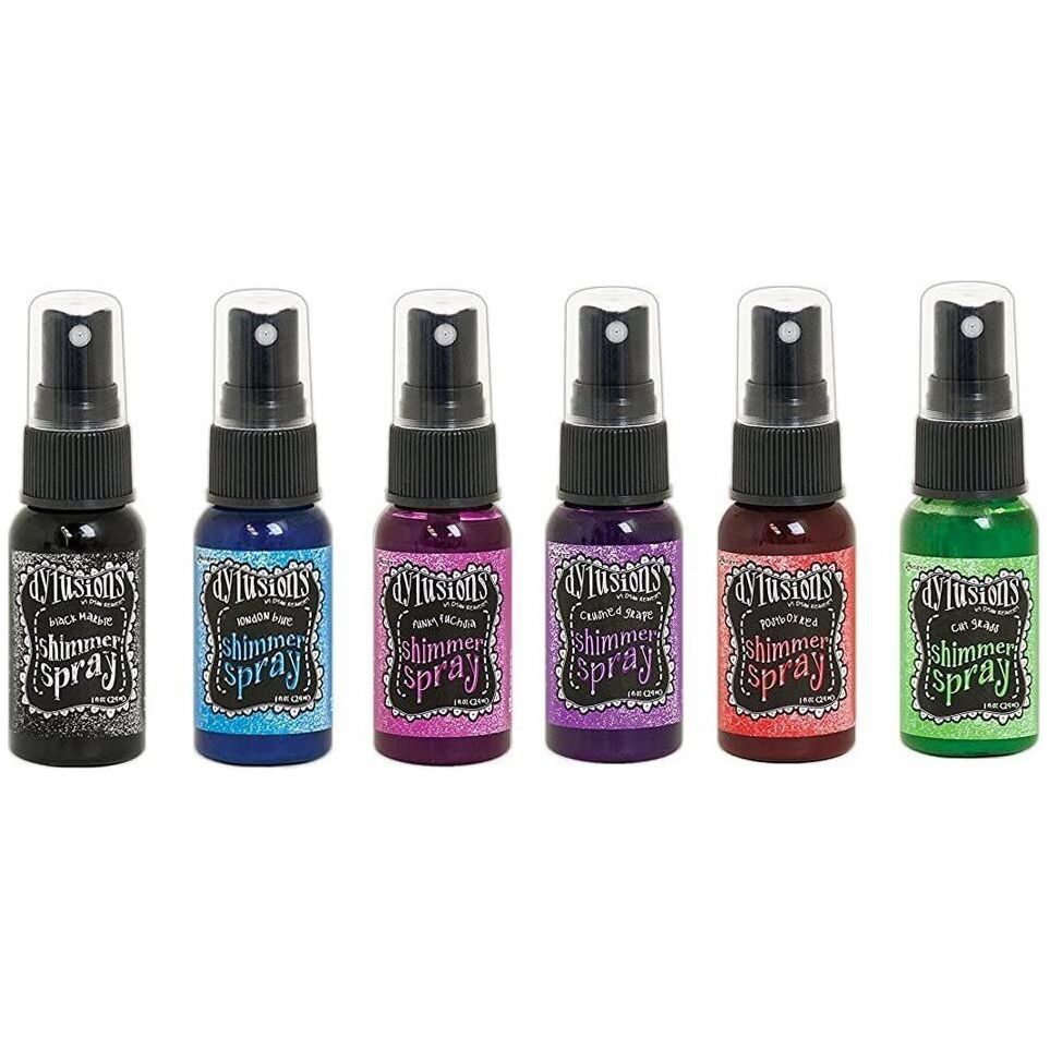 Ranger Dylusions Bold Shimmer Spray Bundle - Cut Grass, Funky Fuchsia, Postbox Red, Crushed Grape, Black Marble, London Blue