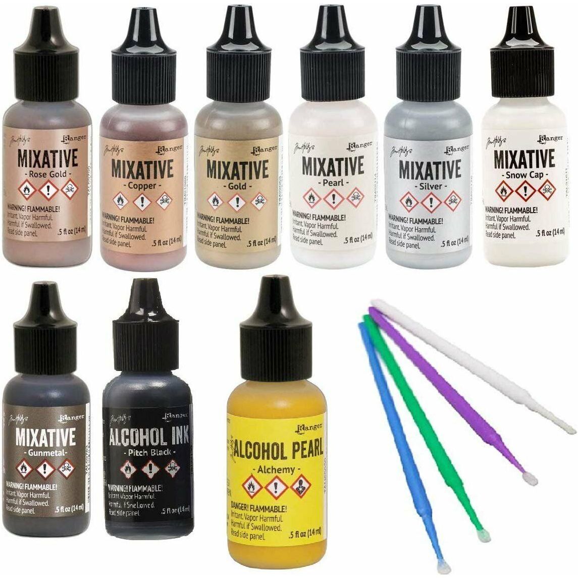 Tim Holtz Alcohol Pearls Bundle Winter 2019 Release Plus Bonus Blending Tools (Metallics, Pearls, Mixatives)