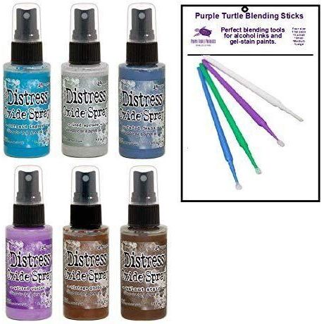 Purple Turtle Products Tim Holtz Distress Oxide Spray Bundle NEW 2019 Colors (6 Bottle Bold Set)
