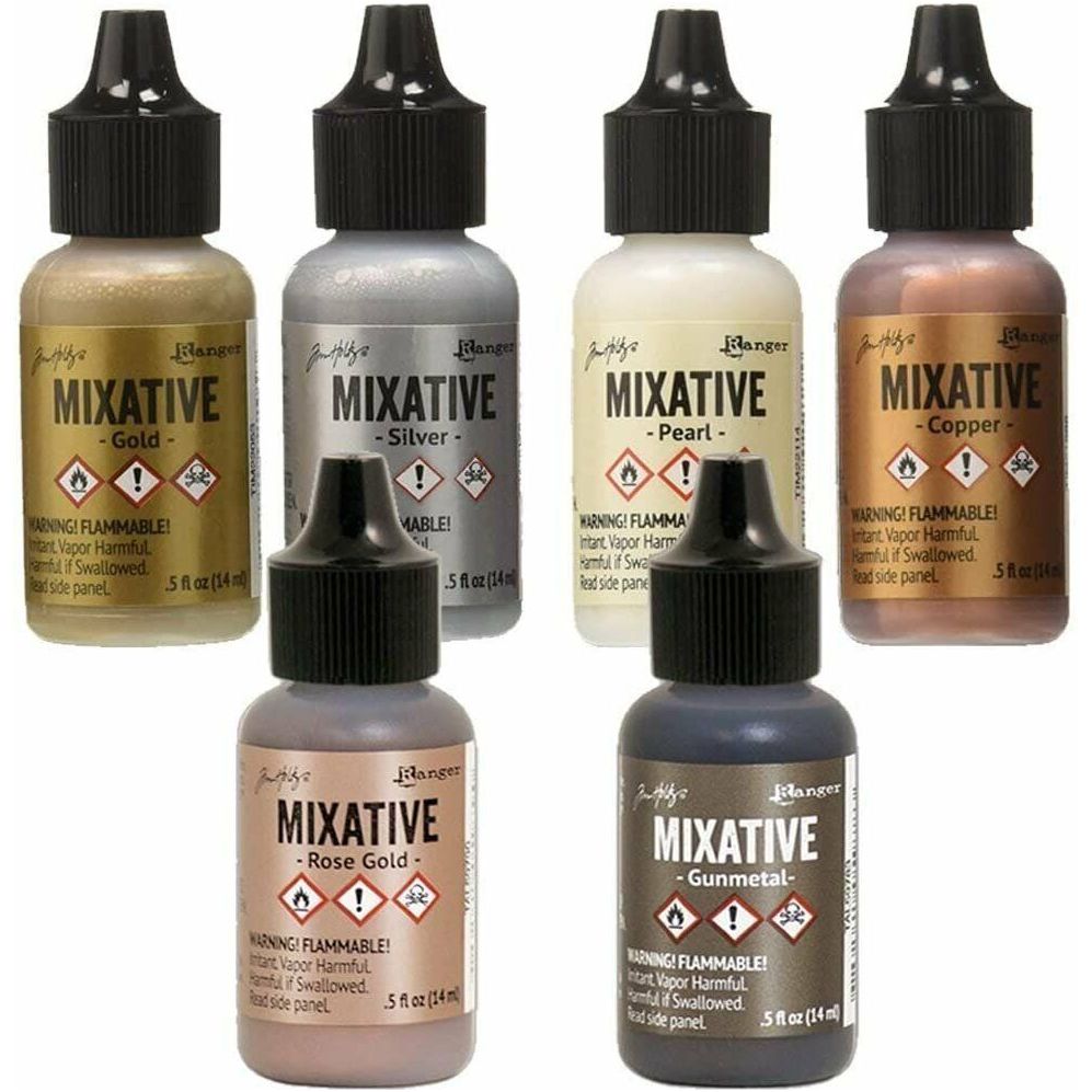 Ranger Tim Holtz Metallic Mixatives | Bundle of 6 Colors: Silver, Gold, Rose Gold, Gunmetal, Pearl, Copper