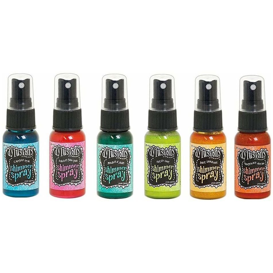 Ranger Dylusions Bright Shimmer Spray Bundle - Fresh Lime, Tangerine Dream, Polished Jade, Pure Sunshine, Bubblegum Pink, Calypso Teal