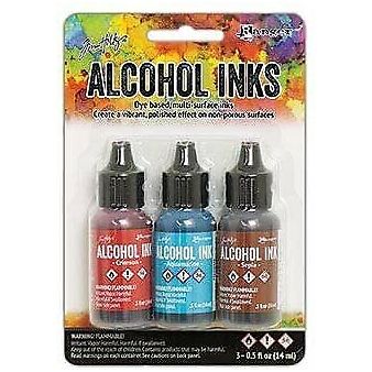 Ranger Tim Holtz Alcohol Ink Bundle - 11 Pc. Tropics Set - Beach Deco, Key West, Rodeo, Pitch Black and Snow Cap with Bonus PTP Blending Sticks