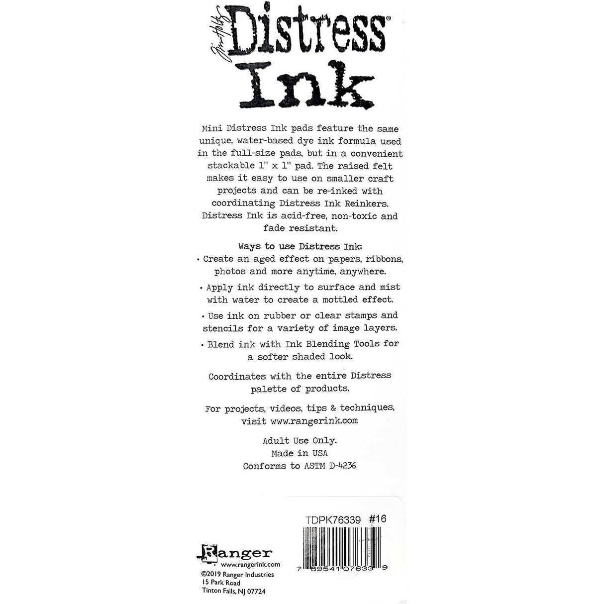 Tim Holtz Mini Distress Ink Kit #16, Speckled Egg, Kitsch Flamingo, Crackling Campfire, Rustic Wilderness and Distress Mini Ink Storage Tin, Bundle of 2 Items