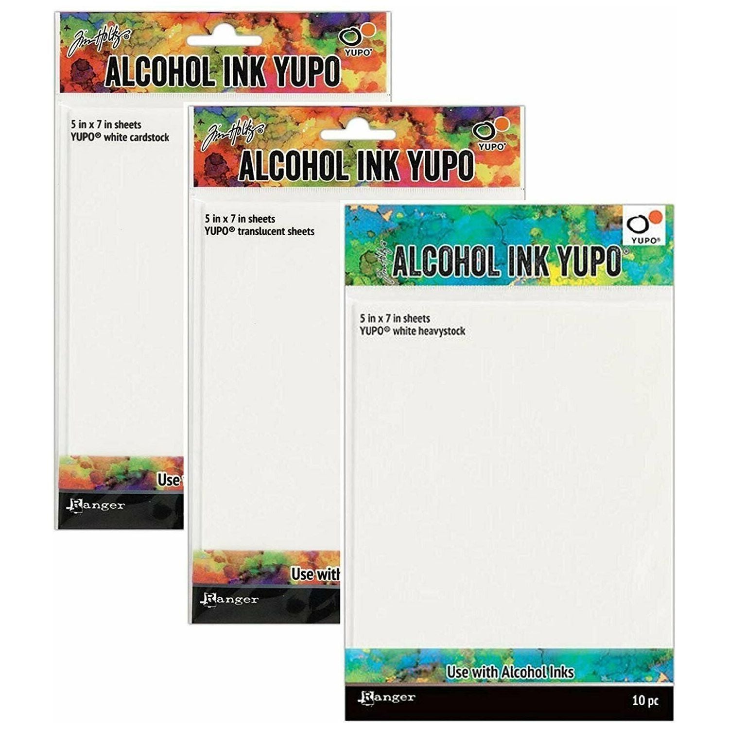 Tim Holtz Bundle of 3 Packages of Yupo Paper, White Heavystock, White Cardstock, Translucent Sheets, 10 (5�x7�) Sheets Each Package