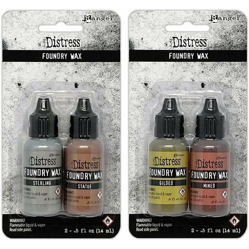 Bundle Tim Holtz Distress Foundry Wax Kit Ranger Ink Gilded, Mined, Sterling, Statue