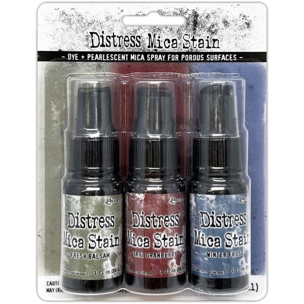 Tim Holtz 2022 Holiday Mica Stains Sets #3 and #4 and Holiday Snowfall Grit Paste - Limited Edition - 3 Item Bundle, Pack of 1, 1.0 fluid_ounces