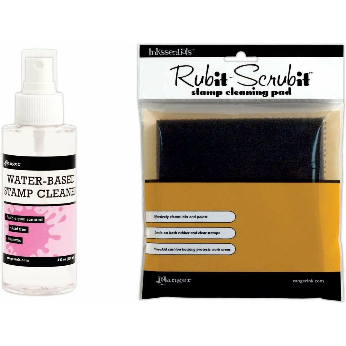 Ranger Inkssentials Water-Based Stamp Cleaner Spray & "Rub It Scrub It" Cleaning Pad