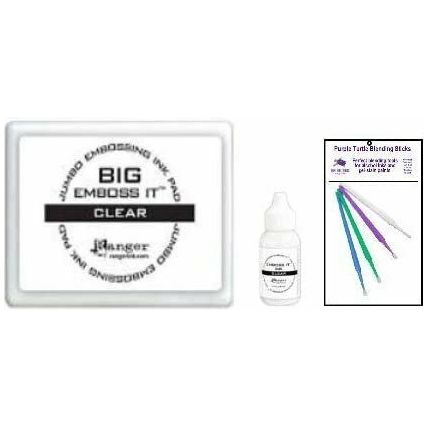 Ranger Jumbo Embossing Bundle - Big Emboss It Clear Jumbo Pad and Clear Reinker with PTP Flash Deals Blending Sticks