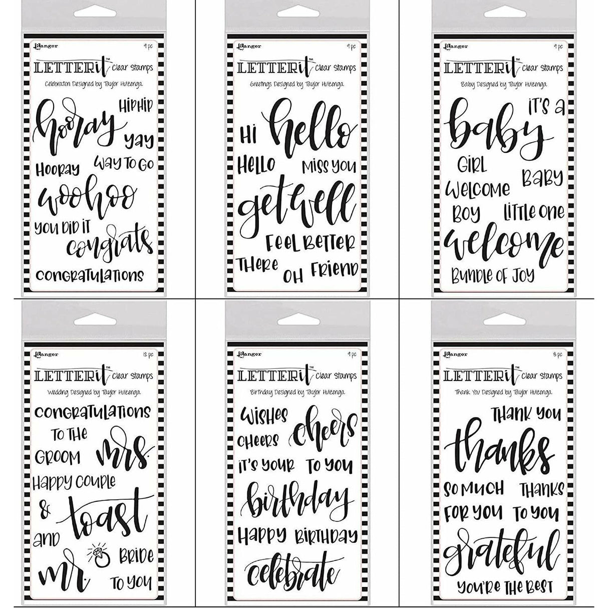 Ranger Letter IT Clear Stamp Collection- 6 Set Bundle - Thank You, Wedding, Celebration, Baby, Birthday, Greetings