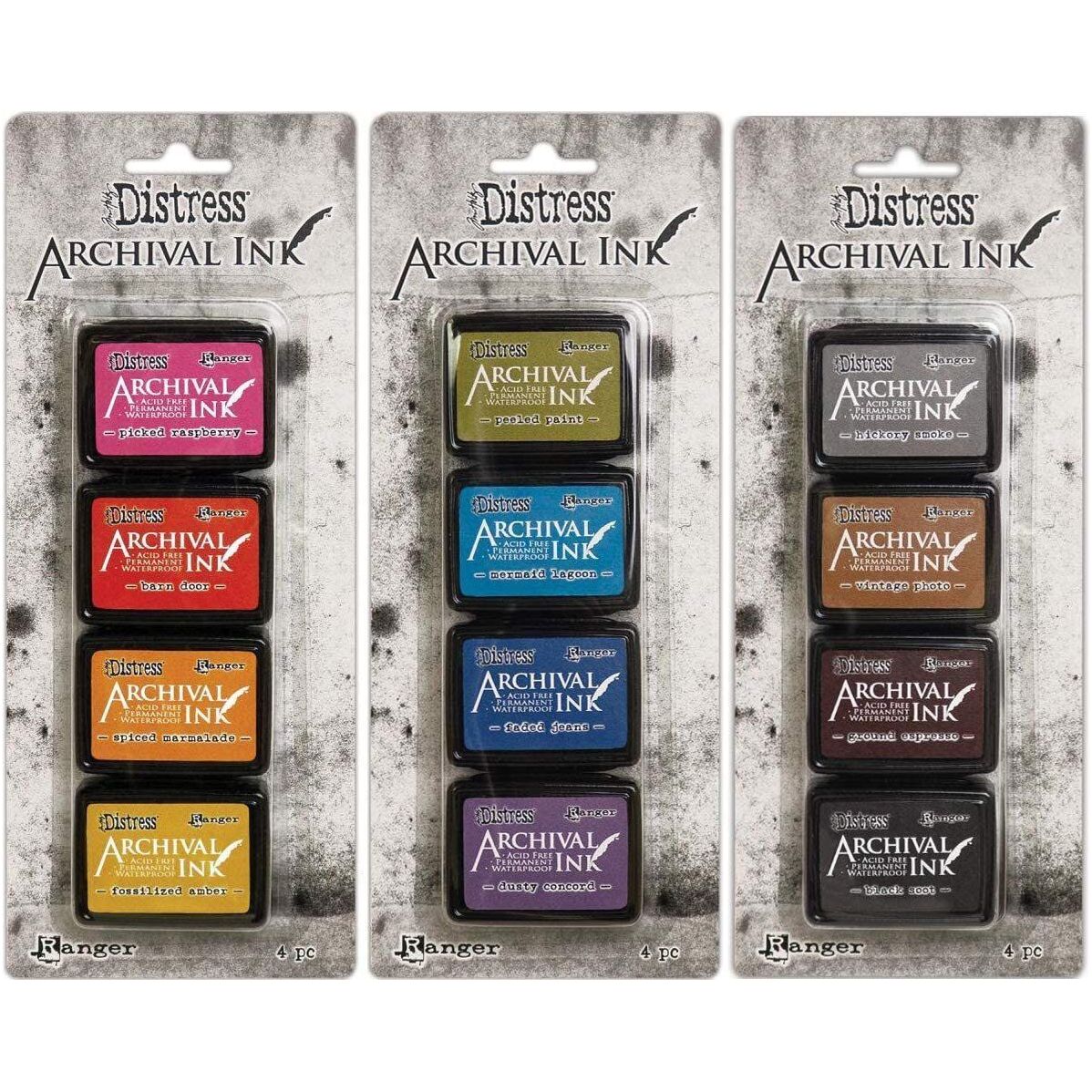 Tim Holtz Distress Archival Mini Ink Kits - Kit #1, Kit #2 and Kit #3 - 12 Mini Ink Pads - 3 Item Bundle