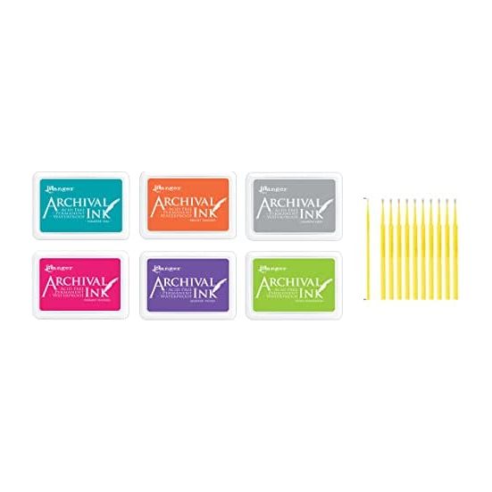 Ranger Archival Pad Bundle Vibrant Collection - Bright Tangelo, Paradise Teal, Shadow Grey, Vibrant Fuchsia, Vivid Chartreuse, Majestic Violet