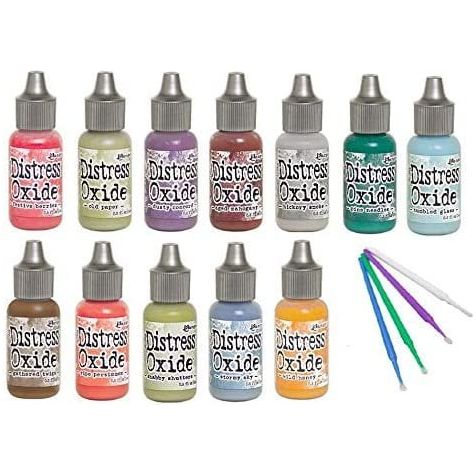 Ranger Distress Oxide Bundles - Includes 12 Distress Oxide Colors with PTP Flash Deals Detail Sticks (Set 5-12 Coordinating REINKERS)