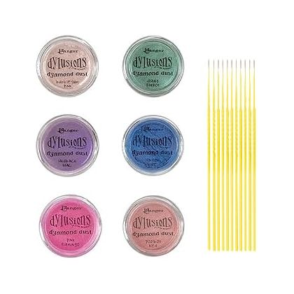 Dylusions Dyamond Dust Bundle - Bubblegum Pink, Island Parrot, Laidback Lilac, London Blue, Pink Flamingo, Postbox Red Dyamond Dust - with Trebbies Detail Sticks