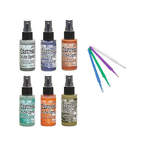 Purple Turtle Products Ranger Bundle Distress Oxide Spray Fall 2019 Collection with PTP Flash Deals Blending Sticks (6 Bold Collection)