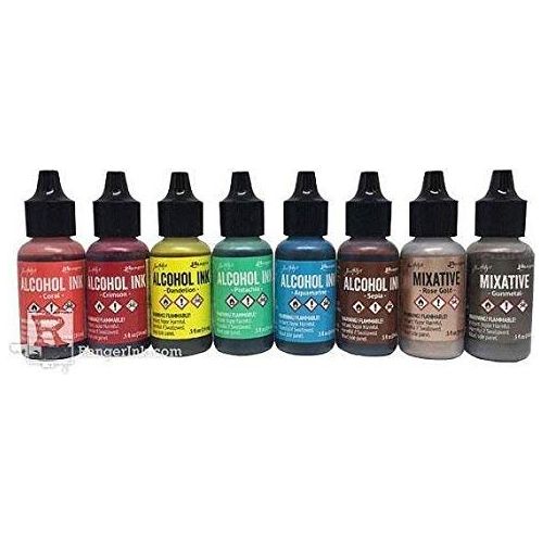 Tim Holtz Alcohol Inks and Metallics Mixatives (Key West/Rodeo/Metallics Mixatives Set 1 - Gunmetal and Rose Gold)