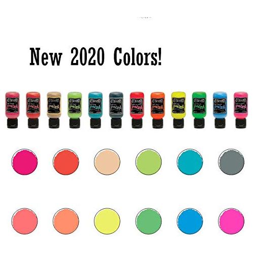 Dylusions Paints Bundle - Flip Cap Art Journal Ready Waterproof Blendable with Bonus PTP Blending Sticks! (12 Tropical)