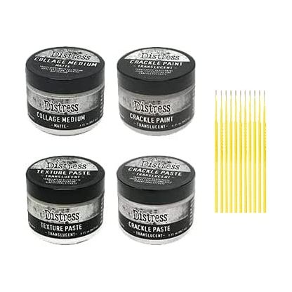 Distress Paint & Paste Medium Bundle - Translucent Crackle Paint, Crackle Paste, Texture Paste & Matte Collage Medium