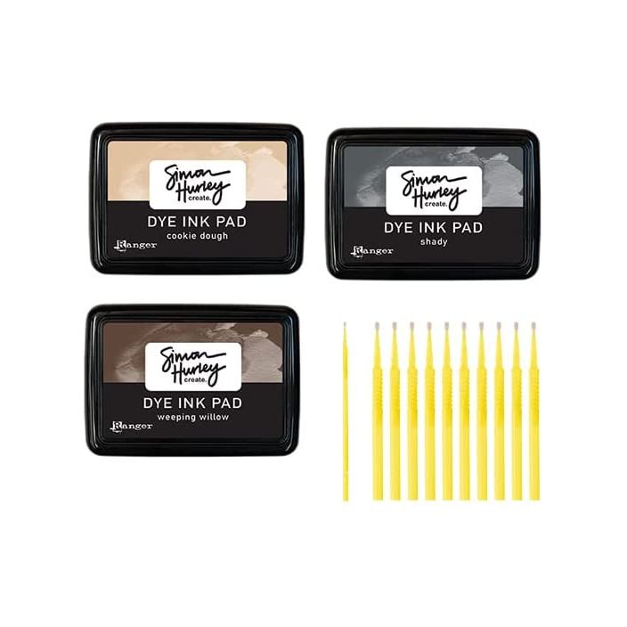 Ranger Simon Hurley Dye Ink Pad Bundles with TreBBies Fine Detail Sticks (Cookie Dough, Shady, Weeping Willow)