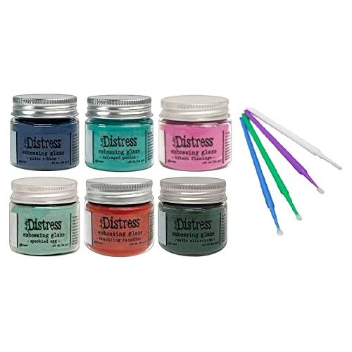 New Ranger Tim Holtz Distress Embossing Glaze - Includes PTP Flash Deals Blending Sticks (6 Prize Ribbon Collection)