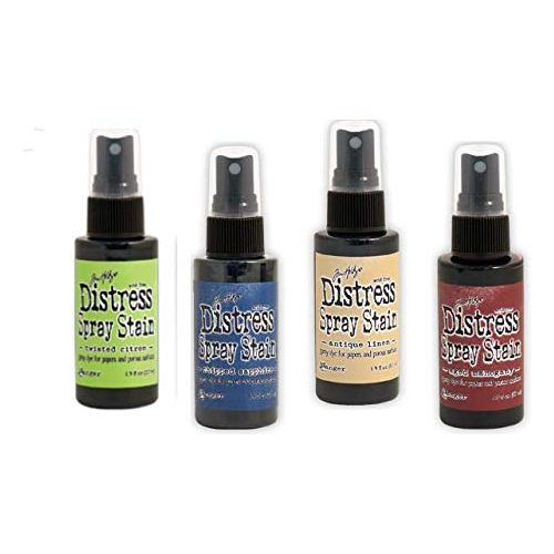 Ranger Distress Spray Stain Bundle - Includes 4 Perfectly Paired Distress Spray Stains with PTP Flash Deals Detail Sticks (Chipped Sapphire, Antinue Linen, Aged Mahogany, Twisted Citron)