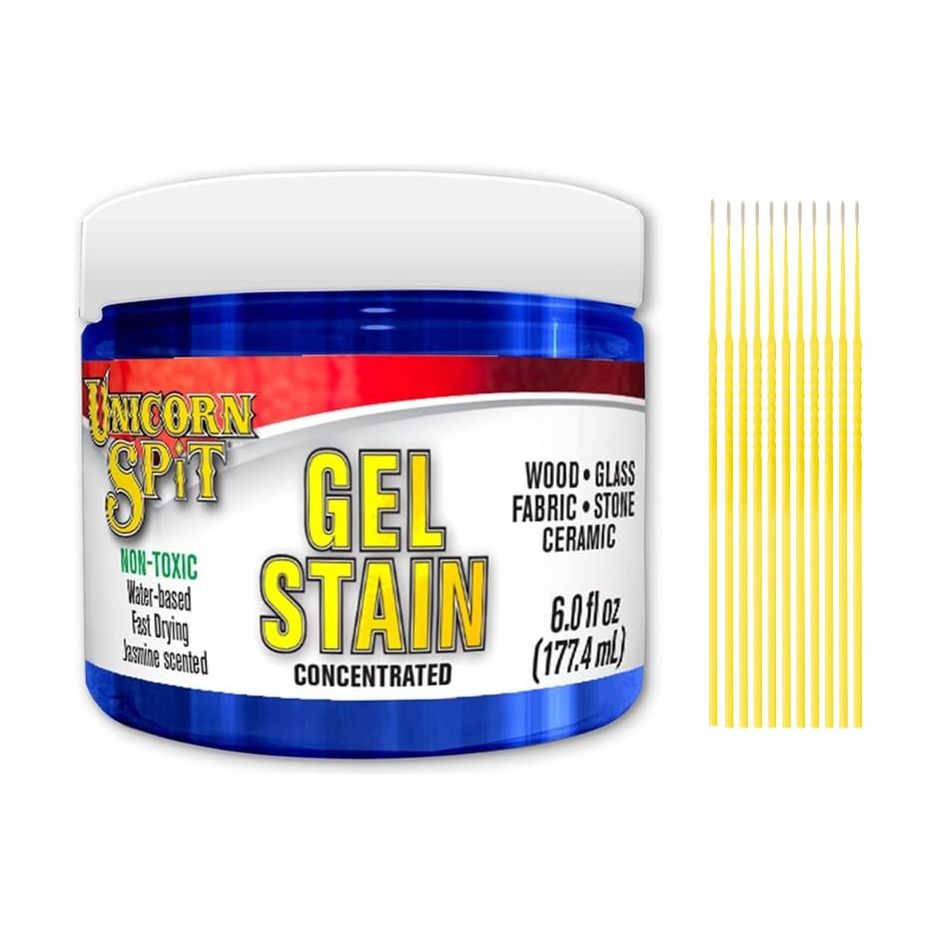 Unicorn SPiT Gel Stain Bundle - 6 fl oz: Concentrated Gel Stain for Arts and Crafts with Trebbies Detail Sticks (Blue Harmony). Wood, Glass, Fabric, Stone and Cermaic.