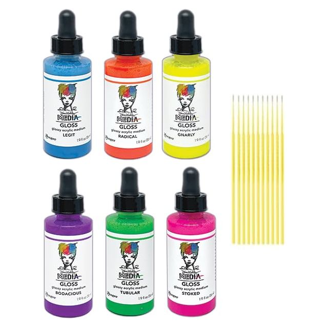 Glossy Acylic Medium Bundle - Bodacious, Gnarly, Radical. Legit, Stoked and Tubular DW Glossy Acylic Mediums Plus Trebbies Detail Sticks