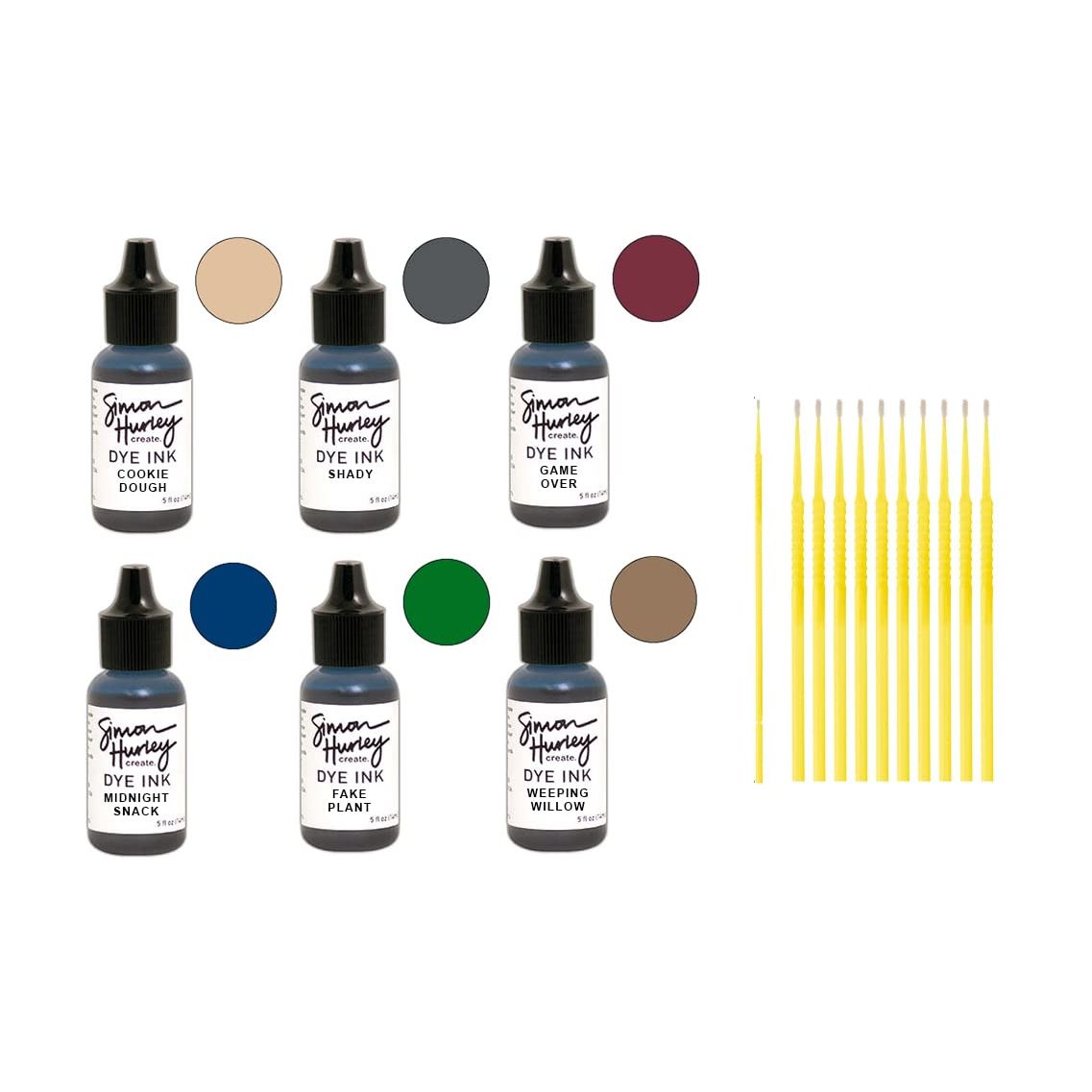 Ranger Simon Hurley Dye Ink Pad Bundles with TreBBies Fine Detail Sticks (REINKERS - Complete 6)