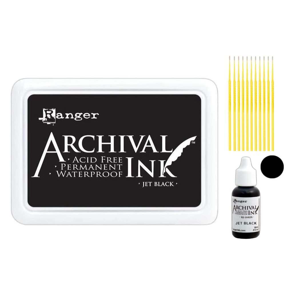 Jumbo Jet Black Archival Bundle - Jumbo Jet Black Archival Ink Pad and Reinker with Trebbies Detail Sticks