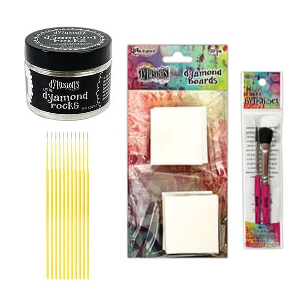 Trebbies Dyamond Rocks Accessories Bundle - Dylusions Clear Dyamond Rocks, Dyamond Boards, 2pc Brush Set Plus Trebbies Detail Sticks