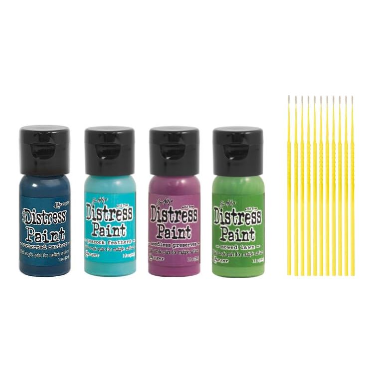 PTP Flash Deals Ranger Tim Holtz Distress Flip-Cap Paint Bundle Sticks (PEACOCK - Mowed Lawn, Seedless Preserves, Uncharted Mariner, Peacock Feathers)