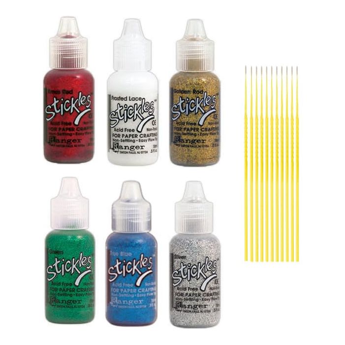 Glitter Glue Bundles - 6 Stickles .5 oz Glitter Glue Bottes with Trebbies Fine Detail Sticks (Festive Collection)