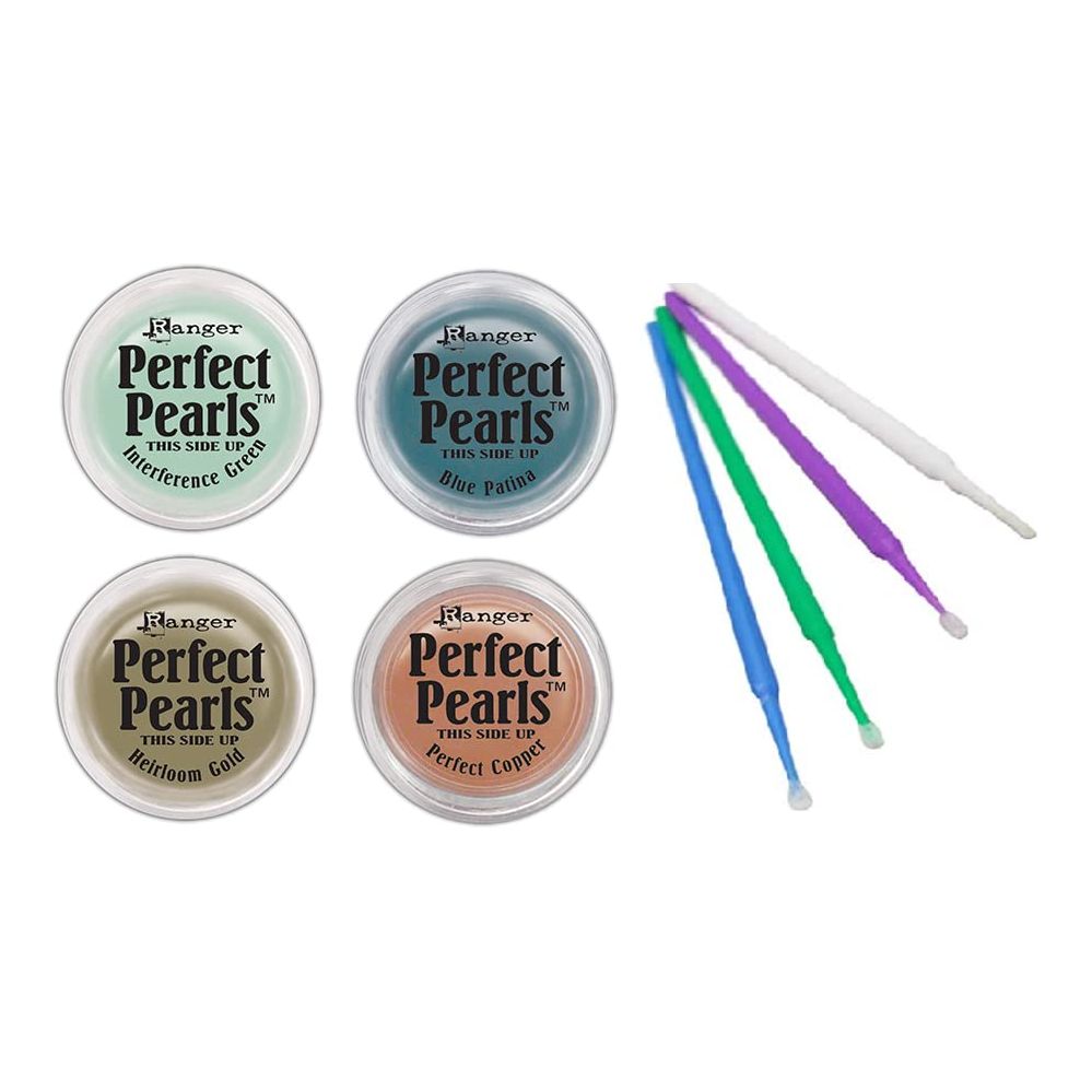 Ranger Perfect Pearls Bundles with PTP Detail Sticks (Blue Patina, Interference Green, Heirloom Gold, Perfect Copper)