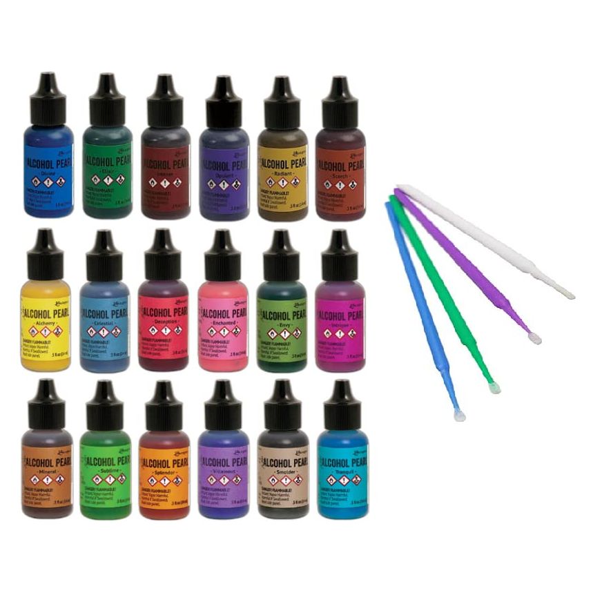Ranger Tim Holtz Alcohol Pearl Bundles with PTP Flash Deals Detail Sticks (Mega 18 Complete Set)