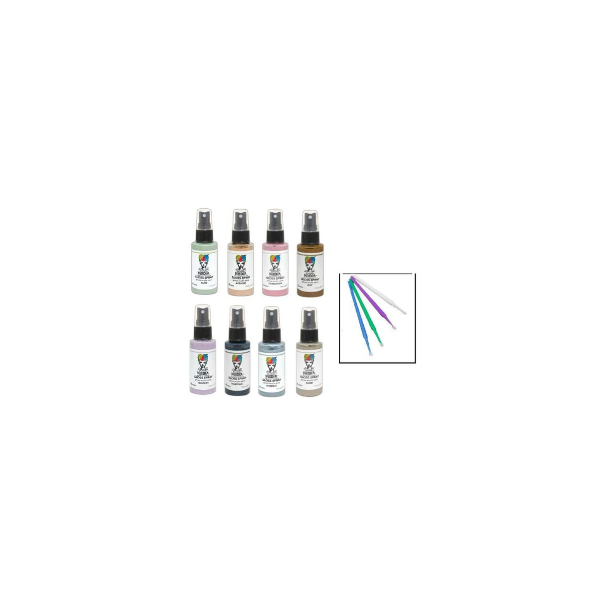 PTP Flash Deals NEW Ranger Dina Wakley Media Gloss Spray Bundle Blending Sticks (Aloe, Apricot, Carnation, Gilt, Heather, Medieval, Mineral, and Sand)