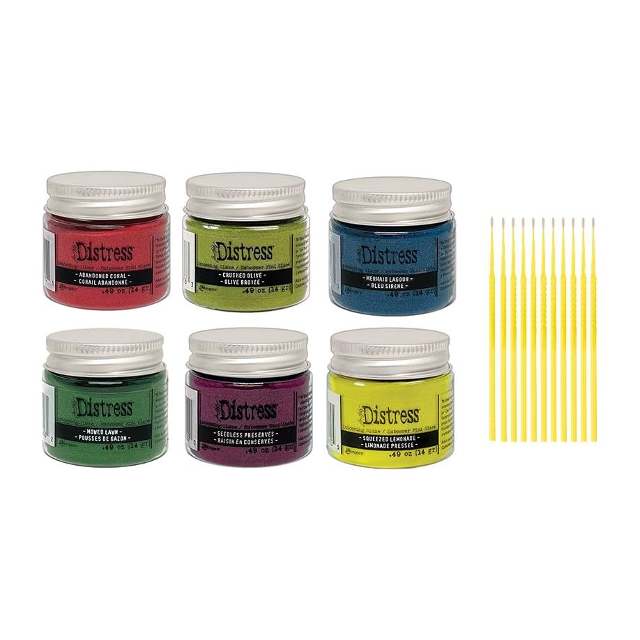 Tm Holtz Ranger Embossing Glaze Bundles - Fashion Colors Embossing Glaze Jars with Trebbies Detail Sticks (6 Bright Set)