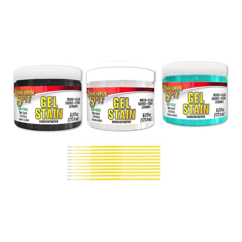 Unicorn SPiT Concentrated 6 oz. Jasmine Scented Stain Gel Bundles with Trebbies Detail Sticks (Midnight's Blackness, White Ning, Zia Teal)