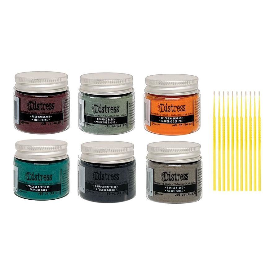 Tm Holtz Ranger Embossing Glaze Bundles - Fashion Colors Embossing Glaze Jars with Trebbies Detail Sticks (6 Bold Set)