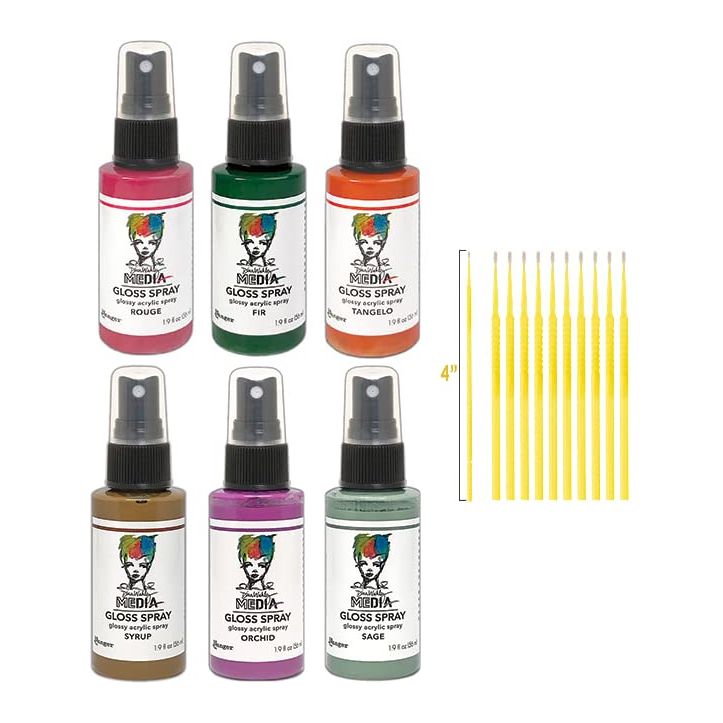 PTP Flash Deals NEW Ranger Dina Wakley Media Gloss Spray Bundle Blending Sticks (6 Garden: Fir, Rouge, Tangelo, Syrup, Orchid, Sage)