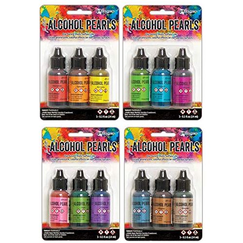 Alcohol Ink Pearls Bundle: 3-Packs of 0.5fl oz Each - Sets 01-04 (12 Colors Total).