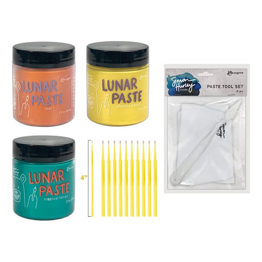 Simon Hurley Lunar Paste Bundle - Roar!, Shooting Star, Tropical Tango with Paste Tool Set and Detail Sticks