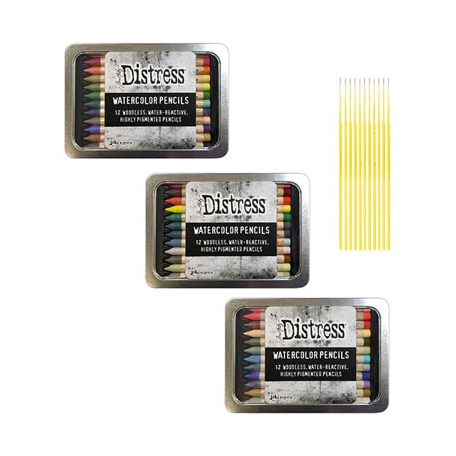 Trebbies Ranger Tim Holtz Ink Distress Watercolor Pencils - 36 Woodless Watercolor Pencils Sets 4, 5, and 6 - Solid Water-Reactive Pigments Detail Sticks