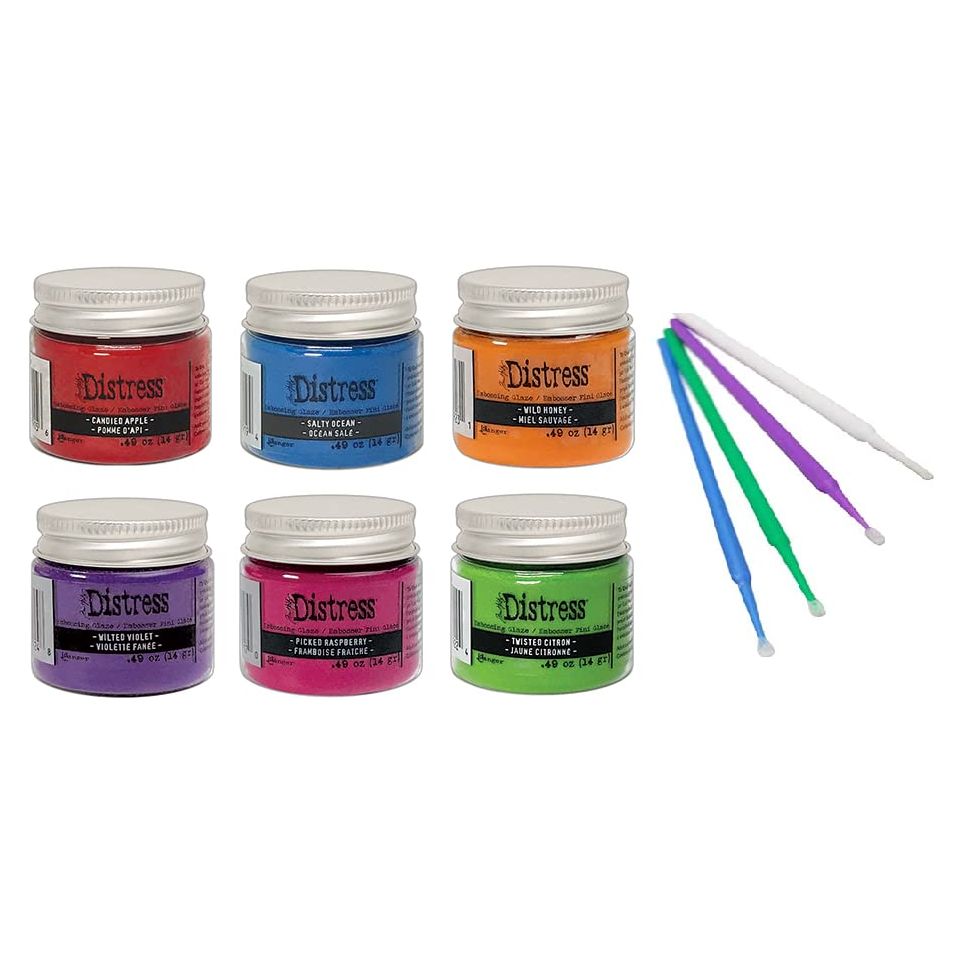 New Ranger Tim Holtz Distress Embossing Glaze - Includes PTP Flash Deals Blending Sticks (6 Candied Apple Collection)