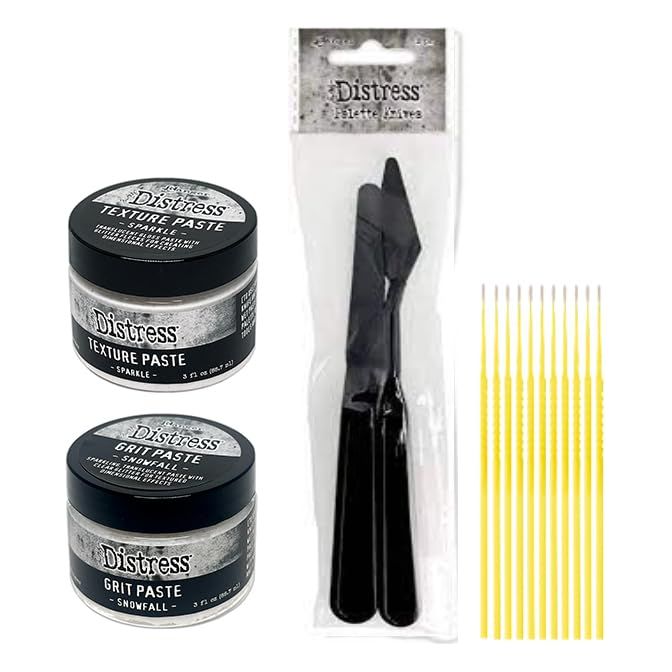 Holiday Craft Bundle - Sparkle Texture Paste, Snowfall Grit Paste, Palette Knife Set with Trebbies Detail Sticks