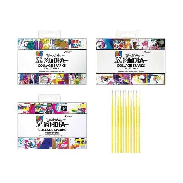 Dina Wakley Collage Sparks Collections 1, 2, and 3 - Artwork and Inspiration Quotes for Journaling and Mixed Media Projects