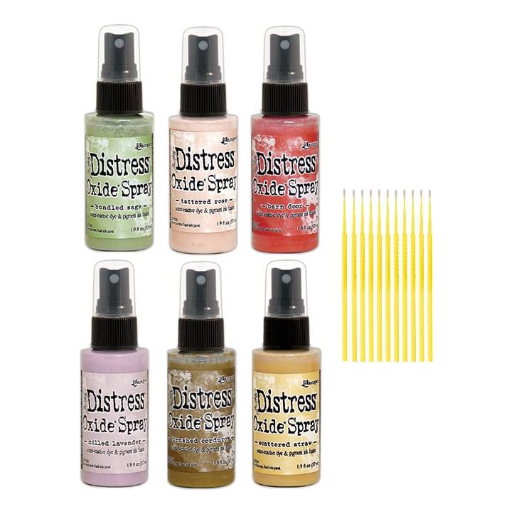 Purple Turtle Products Ranger Distress Oxide Spray Bundle - FALL 2019 Collection with PTP Flash Deals Detail Sticks (6 BRIGHT Fall Collection)