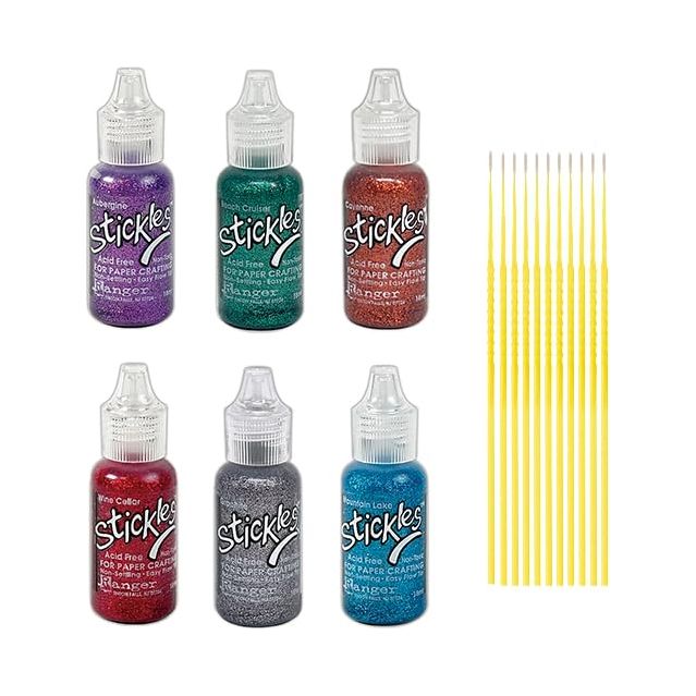 Glitter Glue Bundles - 6 Stickles .5 oz Glitter Glue Bottes with Trebbies Fine Detail Sticks (2024 Jewel Collection)