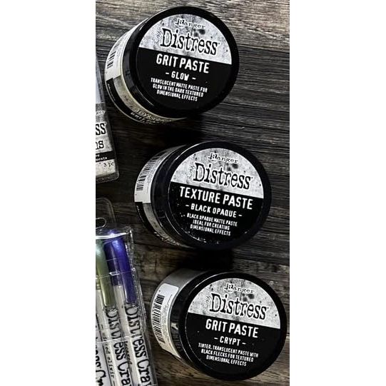 Tim Holtz Bundle Distress Ranger Ink Halloween Grit Paste Crypt and Grit Paste Glow and Texture Paste Black Opaque