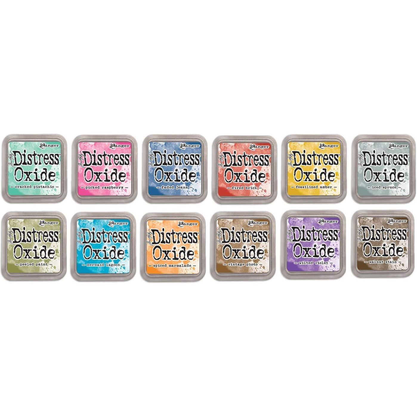 Ranger Distress Oxide Bundles - Includes 12 Distress Oxide Colors with PTP Flash Deals Detail Sticks (Set 1-12 Ink Pads)
