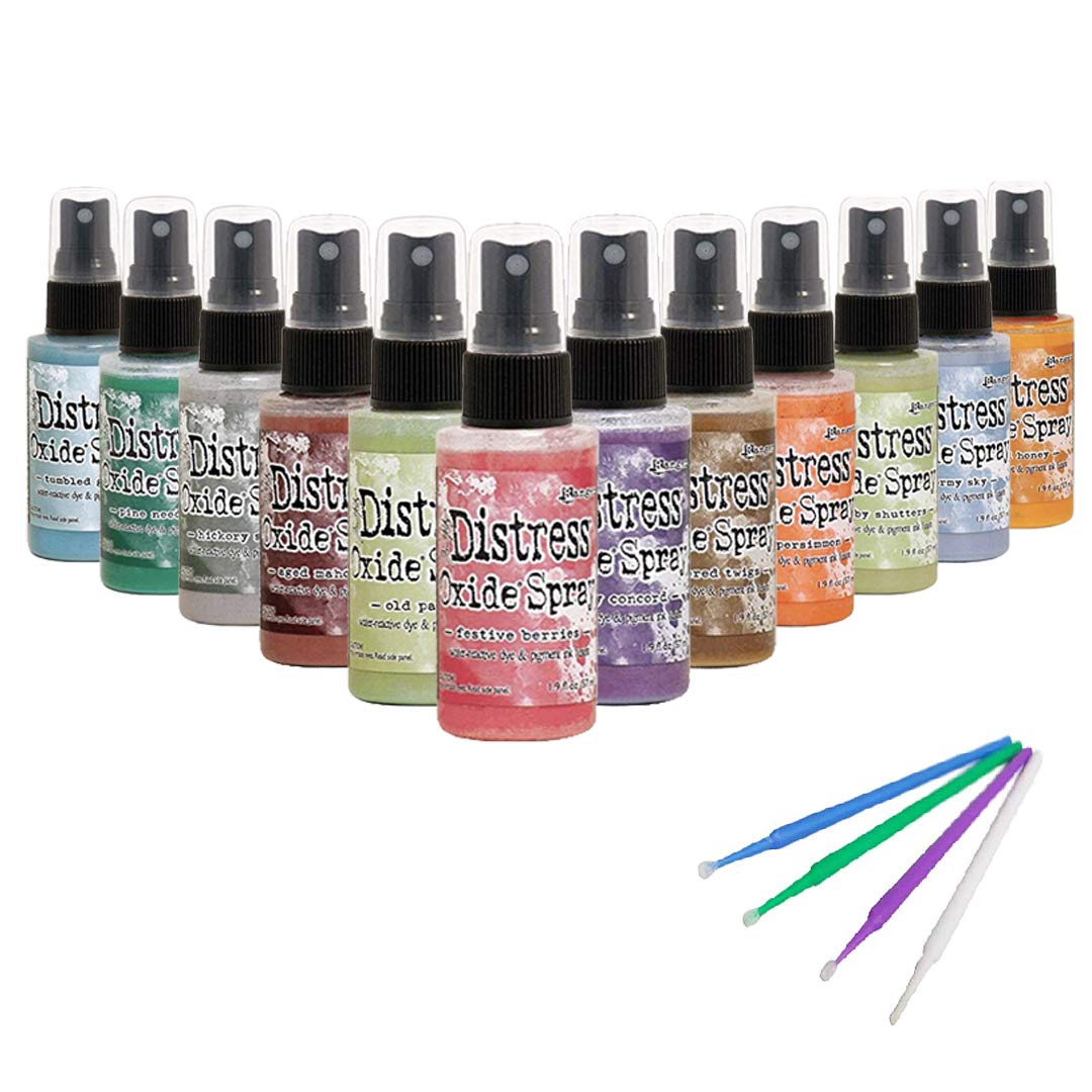 Tim Holtz Distress Oxide Ink Spray 12 Bottle Set Bundle Release 5 Winter with Project Detail Sticks